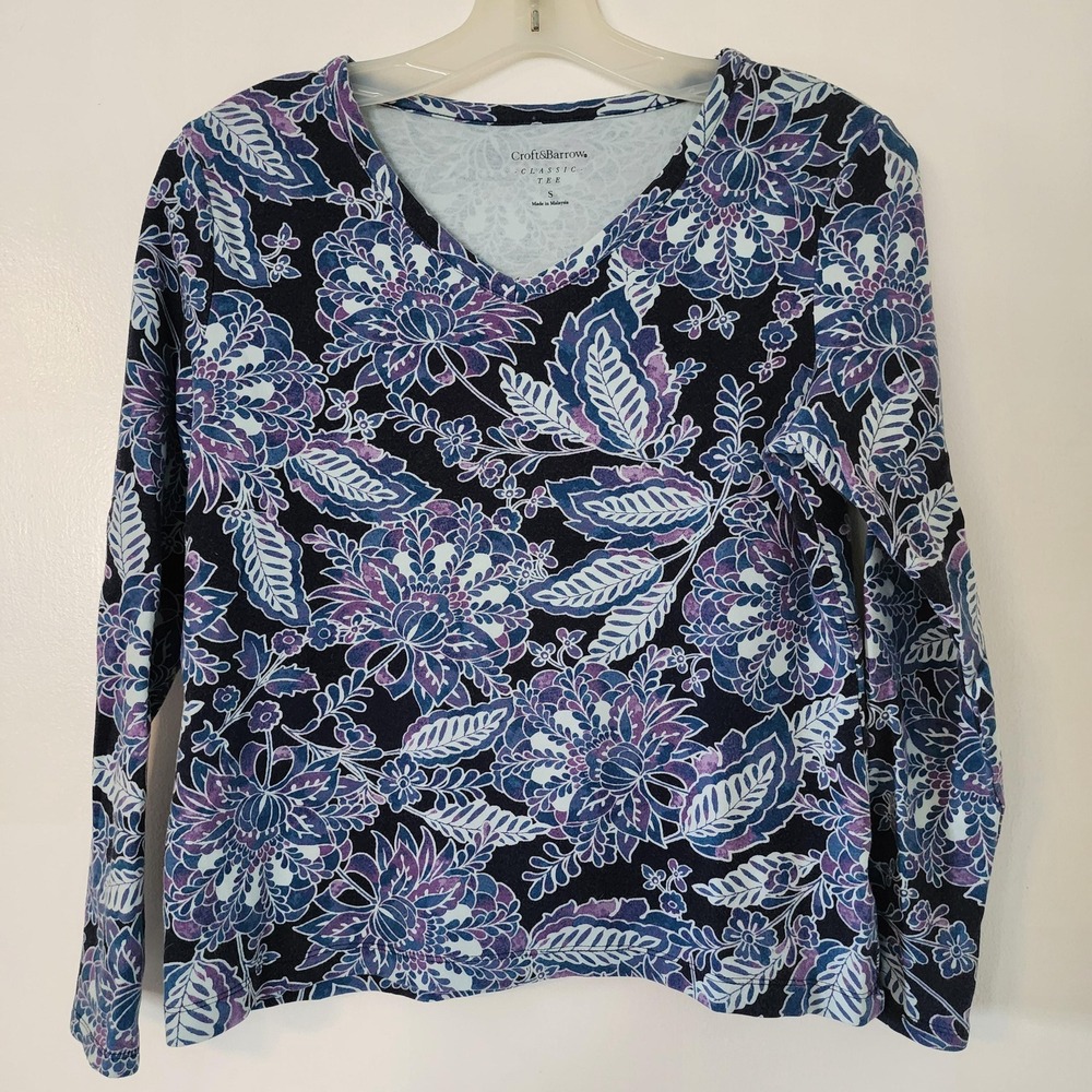 S Black and Purple Floral Long Sleeve Top by Croft & Barrow